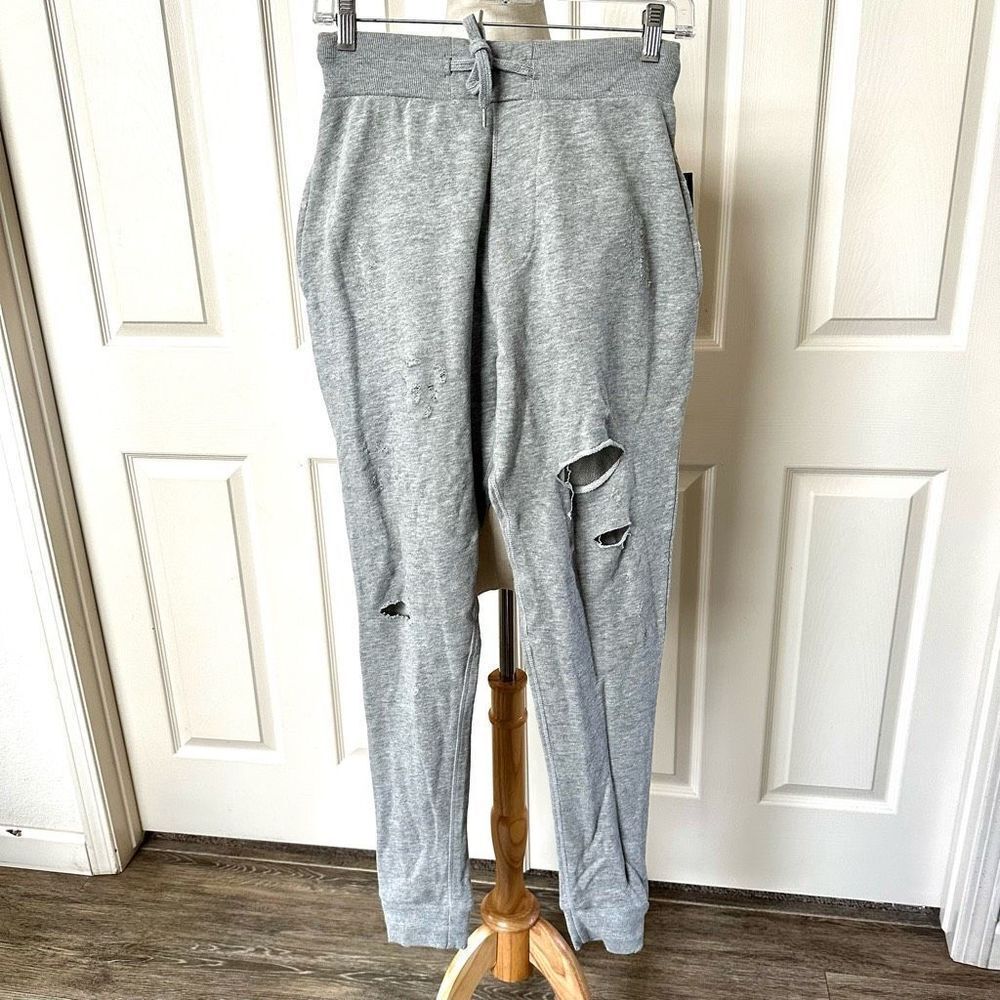 Zara Man grey distressed drawstring sweatpants